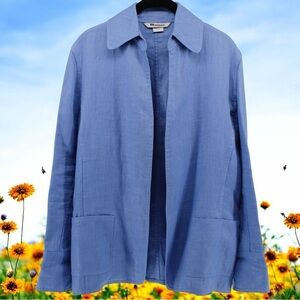 Nycard Collection Bright Sky‎ Blue Linen Summer Chic Blazer Women’s Size 10